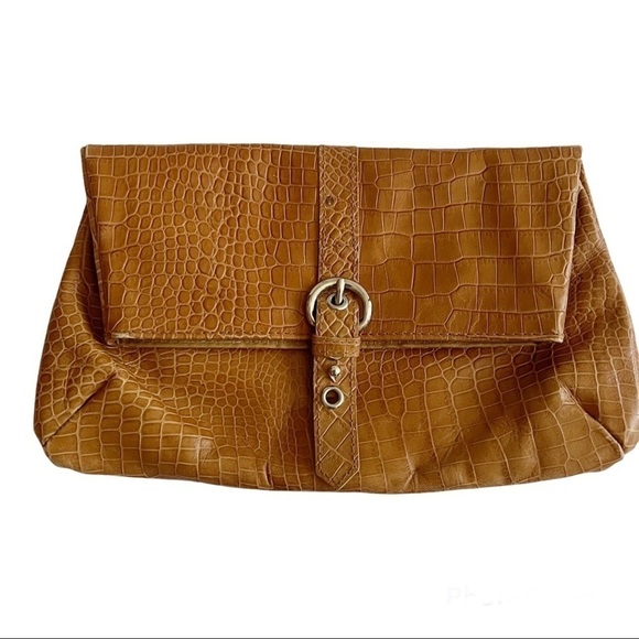 Cecconi P Carmel Croco Embossed Italian Leather Clutch Wristlet Vintage - Picture 1 of 11